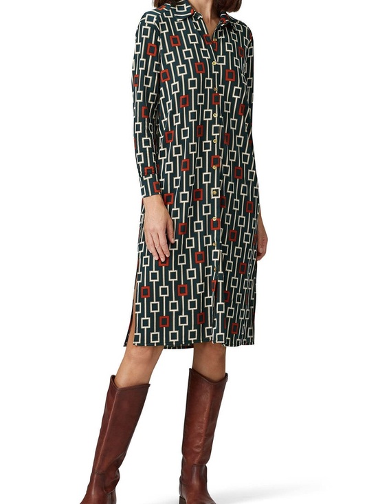 Alexia Admor Dresses & Skirts - Alexia Admor Green Geometric Long-Sleeve Shirt Dress with Red Accents